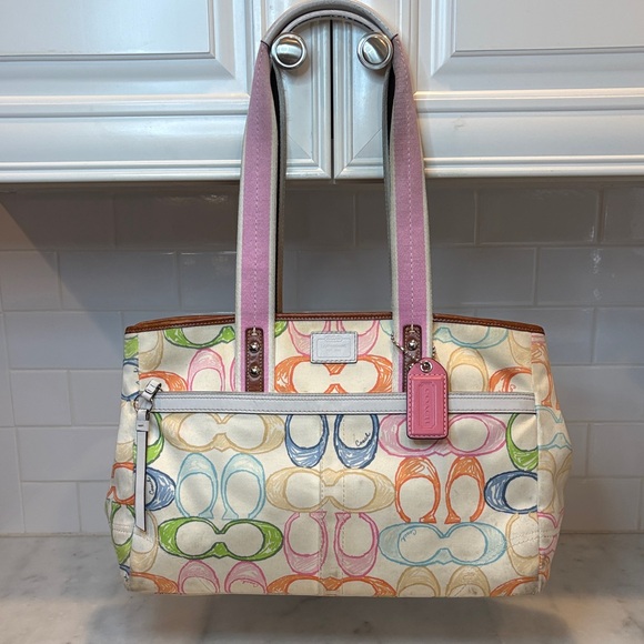 Coach Hampton Scribble Signature Logo Multicolor Tote Bag - Picture 1 of 16